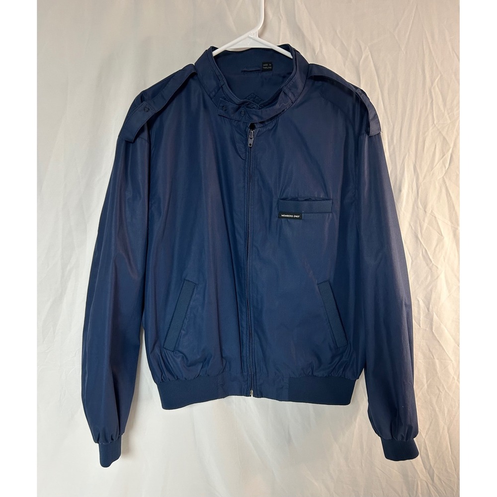 Members Only Vintage Mens Classic Racer Jacket Navy Blue Sz 44 Bomber Epaulettes